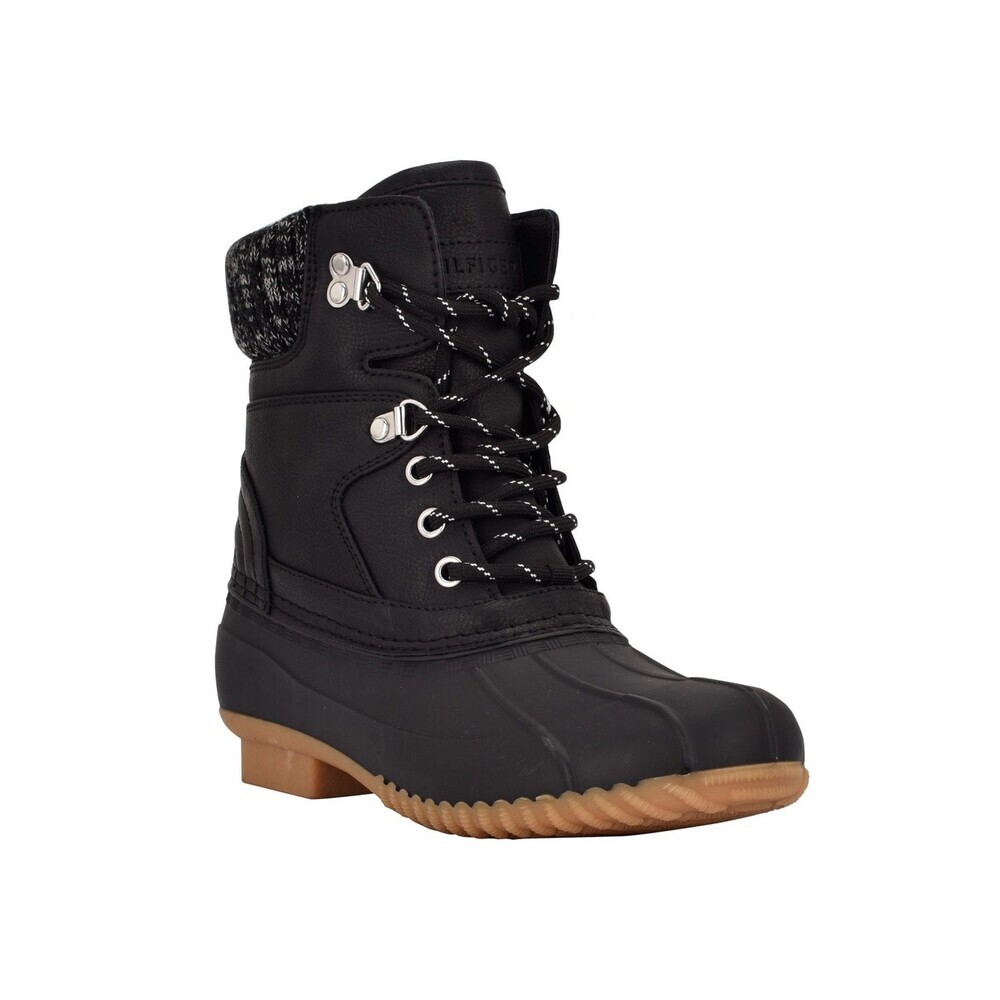 Tommy Hilfiger Rainah Boots Women's US 11 Black Round Toe Duck Bootie LION49